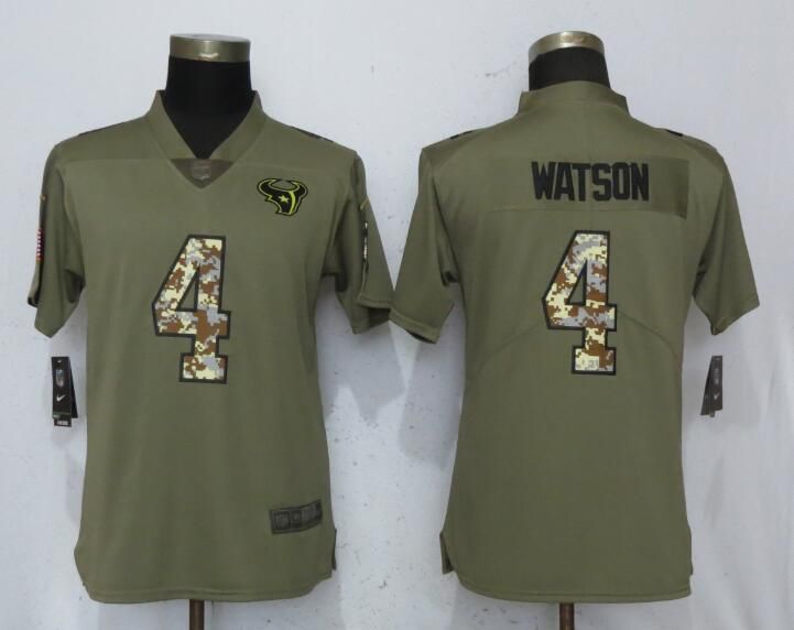 Women Houston Texans #4 Watson Olive Camo Carson Nike Salute to Service Player NFL Jerseys